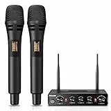 TONOR Microfono Senza Fili, Set di Microfoni a Mano per Karaoke, UHF Sistema con Ricevitore, Set di Microfoni Wireless per Karaoke Domestico, Feste, Chiese, DJ, Matrimoni, Discorsi TW350, Nero