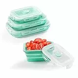 Diealles Shine 3 PCS Contenitori Pieghevoli in Silicone, Contenitore da Campeggio in Silicone per Alimenti Lunch Bento Box per Microonde Forno, Verde