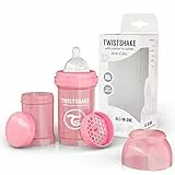 Twistshake Biberon Anti-Colica con Contenitore per Latte in Polvere e Miscelatore - 180ml | Capezzolo Simile al Seno in Silicone a Flusso Medio | Bottiglia di Latte Senza BPA | (0+) | Rosa Chiaro