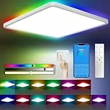 Plafoniera LED 24W 3200LM con Telecomando, Plafoniera LED Soffitto 3000K-6500K Dimmerabile, Plafoniere 13 RGB da Incasso Cambia Colore, IP54 Impermeabile per Bagno Camera da Letto Soggiorno Quadrata