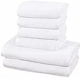 Amazon Basics - Set di asciugamani ad asciugatura rapida, 2 pezzi, 2 teli bagno + 4 asciugamani - Bianco