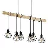 EGLO Lampada a sospensione Townshend 5, plafoniera vintage a 6 punti luce, lampada a sospensione dal design industriale, lampada appesa retrò in acciaio e legno, nero, marrone, E27