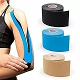 Wisdom1674 Set di Kinesio Taping, 3 Rotoli Tape Sportivo 5m x 5cm, Tape Kinesiologico Elastico Impermeabile, Nastro Kinesiologico per Muscoli, Sport, Allenamento