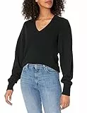 The Drop Edith, Maglione con Spalle Plissettate e Scollo a V da Donna, Nero, XXS