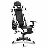 WOLTU Sedia da Gaming Poltrona Gaming Ergonomica Sedie da Ufficio Stile Racing con Poggiapiedi, Supporto Lombare, Altezza Regolabile,Bianco BS14ws
