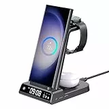 doeboe Caricatore Wireless, 3 in 1 Stazione di Ricarica Orologio Digitale per Samsung Galaxy S22 Ultra/Z Flip 3/Fold 3 S21 S20, Caricabatterie Wireless per Samsung Galaxy Watch 4/3/Active/Galaxy Buds