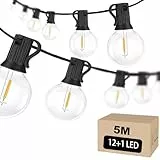 Ribech Catena Luminosa Esterno 5M 12 + 1 lampadine Luminosa Giardino G40 Luci Impermeabili per Patio, Decorative di Natale, per Casa Feste Matrimoni(5M)