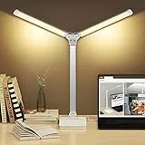 Mefine Lampada da Scrivania a Led, Luce da Scrivania con Doppia Testa, Lampada da Tavolo Pieghevole con 5 Modalità, 10 Livelli di Luminosità, Protezione Degli Occhi, Porta di Ricarica USB C