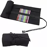 Yeria Astuccio Arrotolabile per Matite in Tela a 72 Fori,Astuccio Portapenne di Grande Capacità,Astuccio per Matite per Bambini e Bambine a scuola,Astuccio Piccolo per Pennelli Cosmetici(Nero)