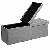 SONGMICS Cassapanca, Pouf Panca Contenitore con Coperchio Sollevabile, Adatto per Camera da Letto Corridoio Soggiorno, capacità di 120 Litri, Regge Fino a 300 kg, Grigio Chiaro LSF71G
