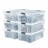Iris Ohyama, Scatola portaoggetti in plastica, Scatola portaoggetti per ufficio 30L, Lotto di 6, DDNTB-30, Trasparente, Impilabile, Clip di chiusura - L58 x P39,5 x A21 cm
