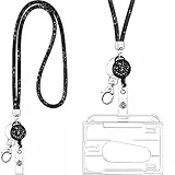 Cordino Porta Badge da Collo in Cristallo con Porta Carta Trasparente e Portachiavi, Porta Tessera da Collo Catenella per Portabadge in Cristallo per Donna Uomo (Nero)