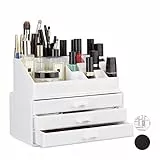 Relaxdays 10023137_49 Organizer Make-Up, Piccolo, 2 Pezzi, Contenitore per Cosmetici con Cassetti, Bianco
