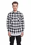 URBAN CLASSICS Camicia in Flanella a Maniche Lunghe da Uomo, Camicia Casual Lunga con Bottoni per Uomo, Vestibilità Regolare, Cotone Flanella, Colore: Nero/Bianco, Taglia: S