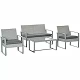 Outsunny Salotto da Giardino in PE Rattan con Divano Due Poltroncine e Tavolino Grigio