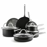 GreenPan Lima Midnight Set di pentole e padelle in ceramica antiaderente anodizzata dura da 11 pezzi, Include casseruole, senza PFAS, Adatto a forno, lavastoviglie e induzione, nero
