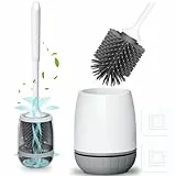 Scopino WC Silicone, EWEIMA Spazzolone Bagno WC con Staffa ad Asciugatura Rapida, Scopettino Bagno con Manico Lungo, Set di Scopino per WC in Silicone, Montaggio a Parete/in Piedi