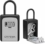 GRIFEMA GA1004 Cassetta di Sicurezza per Chiavi, Cassaforte Portatile con Gancio, 4 Cifre, Metallo, Grigio, Con maniglia