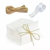 Confezione da 100 scatole regalo bianche in carta kraft con filo di iuta da 50 m e nastro di filato da 12 yards, scatola regalo di nozze per caramelle, noci, gioielli e piccoli regali
