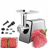 Tritacarne Elettrico Professionale, Tritatutto in Acciaio Inox con 3 Piastre di Macinazione, Tritacarne 3 in 1 per Carne 2000 Watt Max, Attacco per Salsiccia e Kubbe.