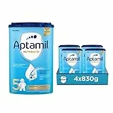 APTAMIL Nutriobiotik 5 - Latte di Crescita in Polvere al Delicato gusto di Vaniglia per Bambini dai 36 mesi - da 3320 grammi (4 confezioni da 830g)