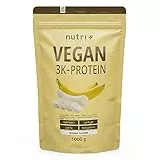 Nutri + Proteine Vegane in Polvere Banana 1kg 83% Proteina a Base Vegetale 3k senza Lattosio Glutine Frullati Proteici Vegan 1000g