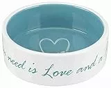 TRIXIE Pet's Home - Ciotola in ceramica per cani, 0,3 l, Ø 12 cm, colore: crema e blu chiaro