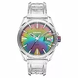 Diesel Orologio Ms9 unisex, movimento a tre lancette, cassa in nylon trasparente da 44 mm con cinturino in poliuretano, DZ1926