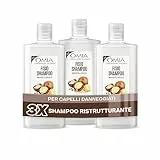 Omia, Fisio Shampoo Eco Bio con Olio di Macadamia per Capelli Danneggiati, Riparatore e Ristrutturante, Shampoo per Lavaggi Frequenti, Senza Siliconi e SLES, 3 Flaconi da 200 ml