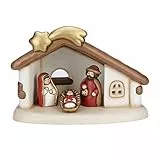 THUN® - Presepe Completo Set Capanna: Sacra Famiglia - Versione Rossa - Statuine Presepe Classico - Ceramica - I Classici