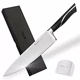 Wanbasion Coltello da Cucina Professionale, Coltello da Chef Affilato da 20 cm, Coltello per Carne Extra Affilato, Protezione per le Dita e Scatola Regalo