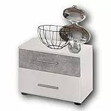 Stella Trading Martina Effetto Moderno Comodino con Due cassetti per Il Vostro Letto, Bianco/Cemento, Nachtkommode
