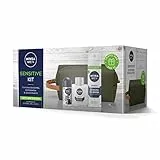 NIVEA Men Sensitive Kit, Confezione Regalo Uomo Con Schiuma Da Barba Da 200 Ml, Balsamo Dopobarba Da 100 Ml E Deo Roll-On Da 50 Ml, Set Skincare Uomo Pelli Sensibili Con Pochette In Omaggio