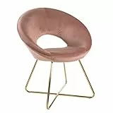 Baroni Home Poltrona Imbottita Circolare in Velluto Rosa Cipria con gambe in Ferro dorato. Poltroncina da Ufficio o Sedia da pranzo Confortevole con Seduta Ergonomica 71x59x84 Cm