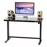 Iris Ohyama, Scrivania elettrica regolabile in altezza con vassoio e cassetto, porte USB, piedini anticollisione, ufficio, casa - Electric Height Ajustable HADGTB - Nero