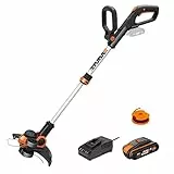 WORX 18V (20V MAX) Tagliabordi Elettrico a Batteria, Decespugliatore e Tagliabordi 2 in 1 con Filo di Taglio, Diametro di Taglio 30 cm, Velocità Variabile, 1 Batteria, WG163E.2