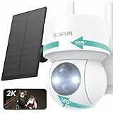 360° 2K PTZ Baby Monitor,Telecamera a Batteria Senza Fili,BOIFUN Videocamera Sorveglianza Pannello Solare,Allarme Sonoro,Visione Notturna a Colori,15000 mAh