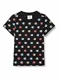 Champion Legacy American Classics-all-Over Logo S/S T-Shirt, Nero, 7-8 Anni Bambine e Ragazze