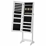 SONGMICS JJC002W01 - Armadietto a specchio con 2 organizer separato, specchio senza cornice, per collane, orecchini, trucco, bianco