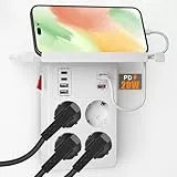 PD20W Presa Multipla con Interruttore, Ciabatta Multipresa USB con Ricarica Rapida PD3.0 e QC18W, Multipresa da Parete con 4 Presa Schuko e 6 USB Caricatore,Presa Salvaspazio Rotante Spina,Bianco