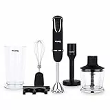 H.Koenig MIX75 Frullatore ad Immersione 4 in 1 con Accessori, 4 funzioni , 5 velocità + turbo 850W, Nero
