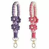 Hwtcjx 2 pezzi Portachiavi da Donna Macramè, Portachiavi Nappa Bohémien, Portachiavi Personalizzato, Bracciale Fatto a Mano, Nappa per Chiavi, Portachiavi Auto, Accessori Carini Per Borse Da Donna