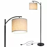 Lampada da Terra Salotto 1.6M, Lampada da Terra ad Arco 720LM 3000K Bianco Caldo, Piantana LED con una Lampadina LED da 9W(E27), Paralume in Lino Beige, Base in Ferro, per Camera da Letto, Soggiorno