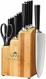 Ginsu Gourmet Chikara, Set di Coltelli Giapponesi in Acciaio Inossidabile con Blocco Portacoltelli Finitura Bamboo, 12 Pezzi