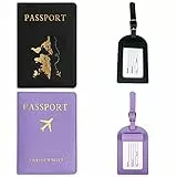 KEUGT Porta Passaporto,2 Pz Custodia Passaporto e Etichette Valigie,Porta Passaporto da Viaggio,Porta Documenti Viaggio,Custodia Passaporto per Bagagli per Passaporti,Carte d'Identità,Biglietti Aerei