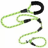 Guinzaglio per Cani, Robusto Guinzaglio per Cani con Comoda Impugnatura Imbottita e Fili Riflettenti Guinzaglio Cane Lungo Antiscivolo,per Cani di Taglia Piccola, Media e Grande (180cm*1.2cm, Verde)