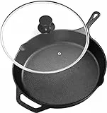 KICHLY Padella in Ghisa Pre-stagionata - Padella per Friggere - Pentole per Grigliare Sicure per Uso Interno ed Esterno (32 cm)