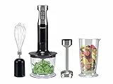 BEPER P102FRU150 Set frullatore a immersione 4in1,600W, Frullatore 4 Lame Acciaio, Tritatutto 500 ml, Frusta, Bicchiere graduato 700 ml, Funzione turbo, Nero