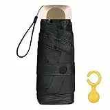 Vicloon Mini Ombrello Tascabile con Manico Dorato & 6 Nervature in Lega di Alluminio, Portatile Compatto Pieghevole Viaggio, UPF 50+ da Sole/Pioggia - Nero