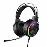 7.1 Cuffie da Gioco,Suono Surround Suono Stereo Cuffie Gaming per PS4, Cancellazione del Rumore Cuffie Over-ear con Microfono,Grandi Altoparlanti da 50m, RGB LED Colore, Rosa for PC MAC PS4 Nero